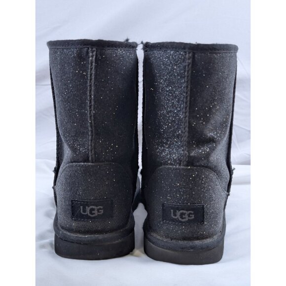 Ugg Boots Kids 6 Classic II Metallic Sparkle Glitter Black Suede Shearling EUC - Picture 4 of 9